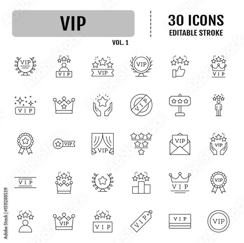 VIP line icon set. Editable stroke. Vector illustration