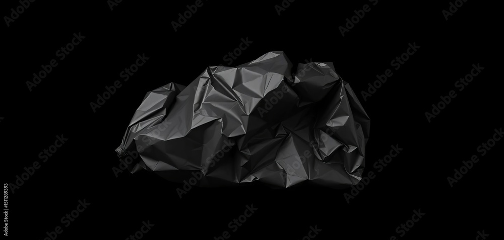 Naklejka premium A crinkled black plastic bag isolated on a black background, vector, wrinkles