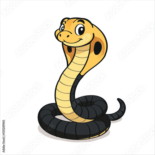 Friendly Cartoon Cobra with Hood Up and a Playful Smile, Ready for Children's Entertainment