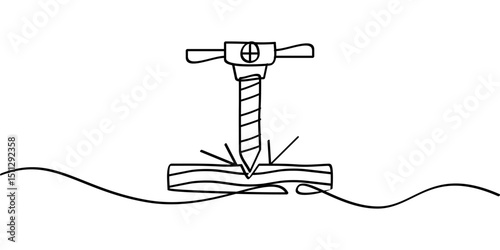 continuous line drawing of drill machine symbol. abstract line art illustration symbolizing industry