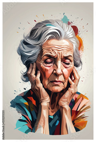 old woman suffering from migraine