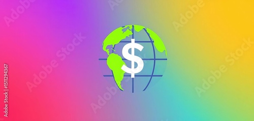 Simple color vector icon of a globe with a dollar sign, representing global debt,  ux,  dollar