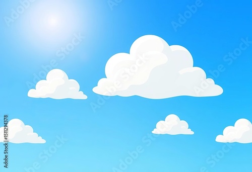 Simple cartoon clouds, sunny blue sky Flat vector illustration Airy, cheerful design, vector, beautiful