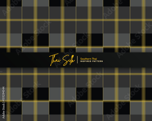 Decorative seamless pattern background. Inspired by Southern Thai silk pattern style called "Sarong Tarang". Colored in black and gold