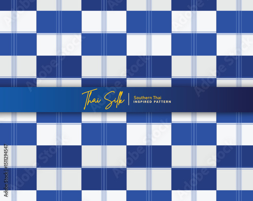 Decorative seamless pattern background. Inspired by Southern Thai silk pattern style called "Sarong Tarang". Colored in china blue and white