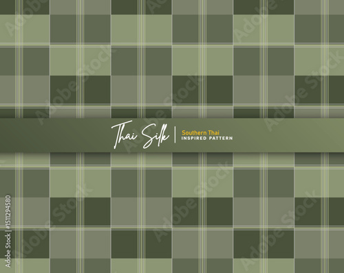 Decorative seamless pattern background. Inspired by Southern Thai silk pattern style called "Sarong Tarang". Colored in traditional green