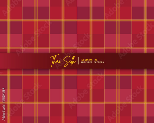 Decorative seamless pattern background. Inspired by Southern Thai silk pattern style called "Sarong Tarang". Colored in red and gold