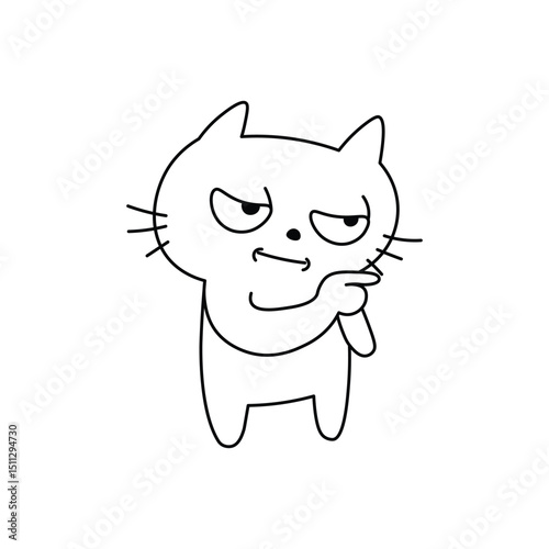 Cartoon cat with a smug expression and pointing gesture, showing a funny warning attitude "watch out for me". Fun and positive design perfect for coloring, stickers, emojis, meme or playful graphics