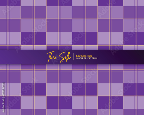 Decorative seamless pattern background. Inspired by Southern Thai silk pattern style called "Sarong Tarang". Colored in violet and gold.