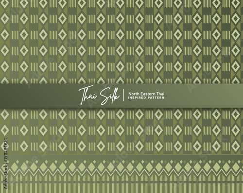 Decorative seamless pattern background. Inspired by North Eastern Thai silk pattern style called "Sin Mak Bok". Colored in traditional green.