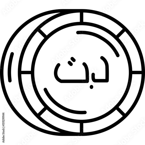 Tunisian Dinar Coin Vector Icon – Tunisian Currency Symbol in Metallic Coin Design, Ideal for Financial Applications, Currency Charts, and Economic Presentations