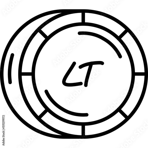 Lithuanian Litas Coin Vector Icon – Retro Currency Symbol of Lithuania in Coin Style, Perfect for Historical Economic Charts, Finance Maps, and Currency Guides