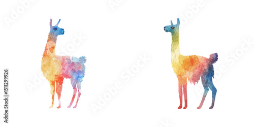 abstract color silhouette of lama watercolor vector illustration