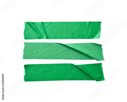 green adhesive tape strips on white background