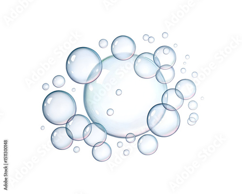 translucent bubbles digital art on white background