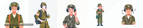 soldier character vector listening to music