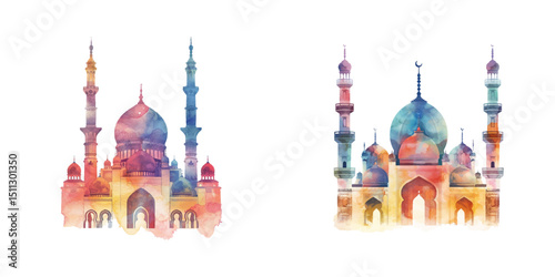 abstract color silhouette of mosque watercolor vector illustration