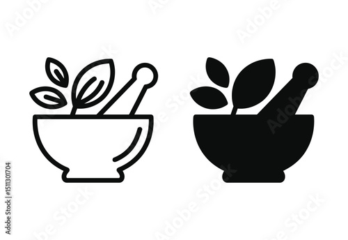 Herbal Bowl Icon Silhouette black and white Design on white background