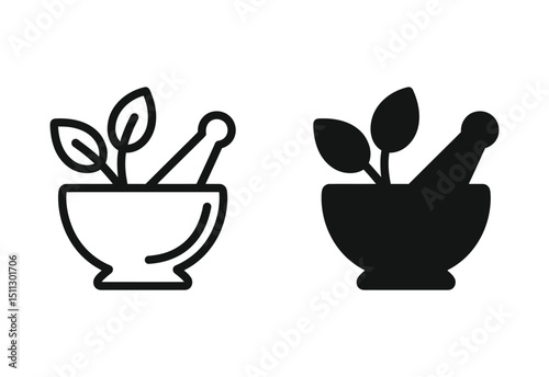 Herbal Bowl Icon Silhouette black and white Design on white background