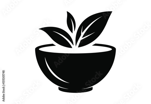 Herbal Bowl Icon Silhouette black and white Design on white background