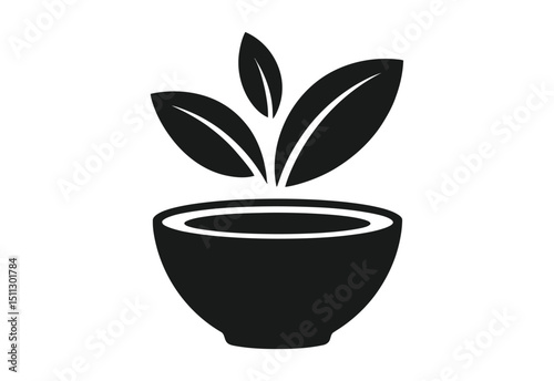 Herbal Bowl Icon Silhouette black and white Design on white background