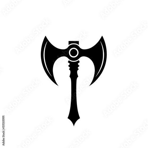 Double-edged axe icon with symmetrical crescent blades and ornamental center circle