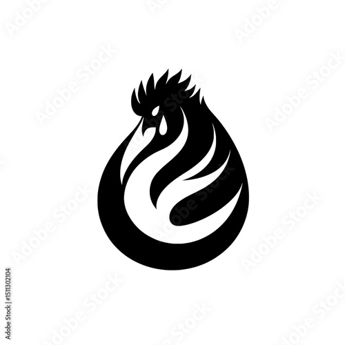 Flaming fire bird logo icon in black silhouette with tribal inspired wing pattern