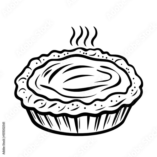 Baked fruit pie icon with steam rising in black outline style for bakery or food themes