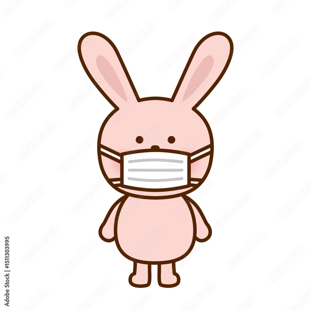Fototapeta premium マスクをしたうさぎのかわいいキャラクターイラスト（感染対策・保育素材）