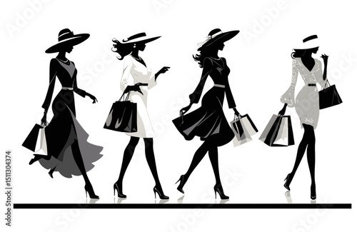Elegant Women's Fashion Silhouettes Shopping Spree, Style, and Sophistication in Black and White
