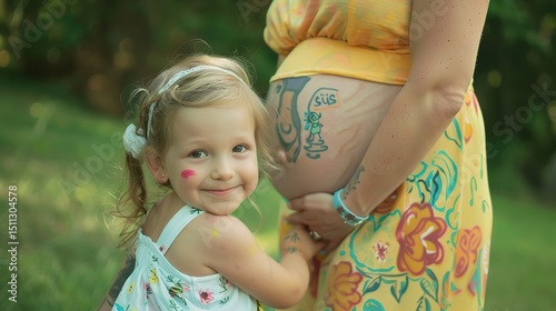 Tiny Hands, Growing Love: A Heartwarming Scene of a Little Boy and Girl Drawing on Their Pregnant Mother’s Belly – Crafting Memories Before Baby Arrives. Witness the tender bond of a family-in-the-mak