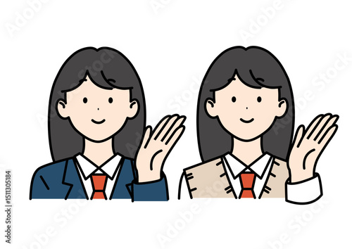 黒髪ロングの女子高生 ブレザー ベスト ネクタイ こちら