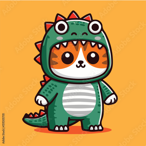 Cute Shiba Inu in Green Dinosaur Costume – Kawaii Dog Illustration - Adorable Shiba Inu Wearing Dino Outfit – Cartoon Style Vector - Shiba Inu Dressed as T-Rex – Funny Pet Costume Illustration 