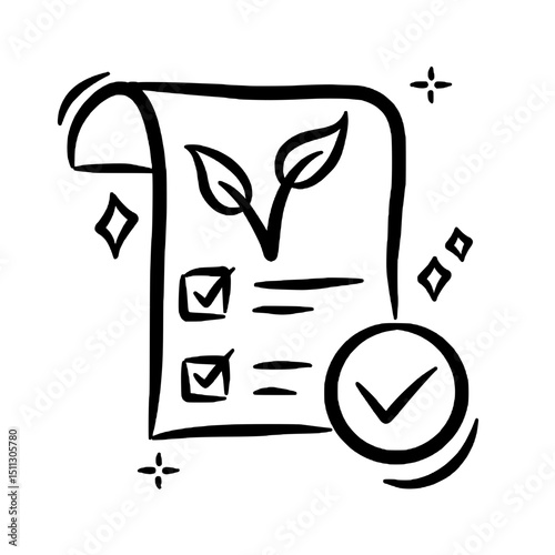 Document checklist with leaf symbol illustration line art