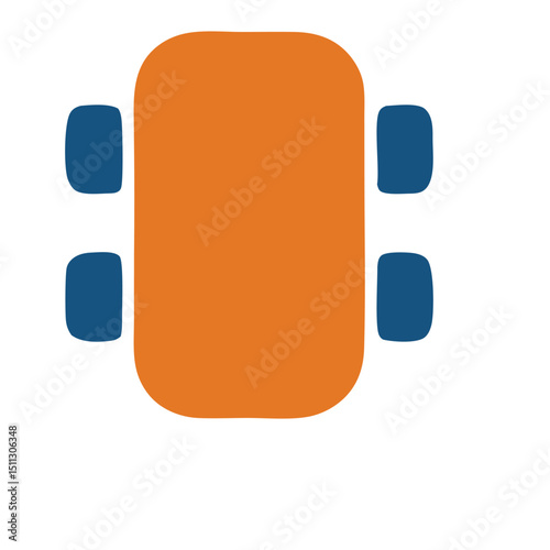 Modern Meeting Setup: An overhead view depicts a minimalist meeting room arrangement. A vibrant orange table is surrounded by sleek blue chairs, offering a clean, professional, and stylish design