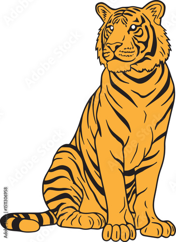 tiger sitting pose vector illustration
