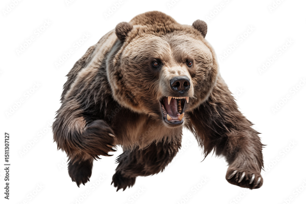 Fototapeta premium Grizzly Bear Charging: Powerful Wildlife Photography isolated on transparent background png