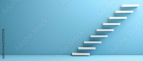 Abstract White Steps On Light Blue Wall