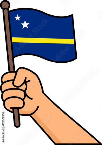 Hand holding the Curacao flag