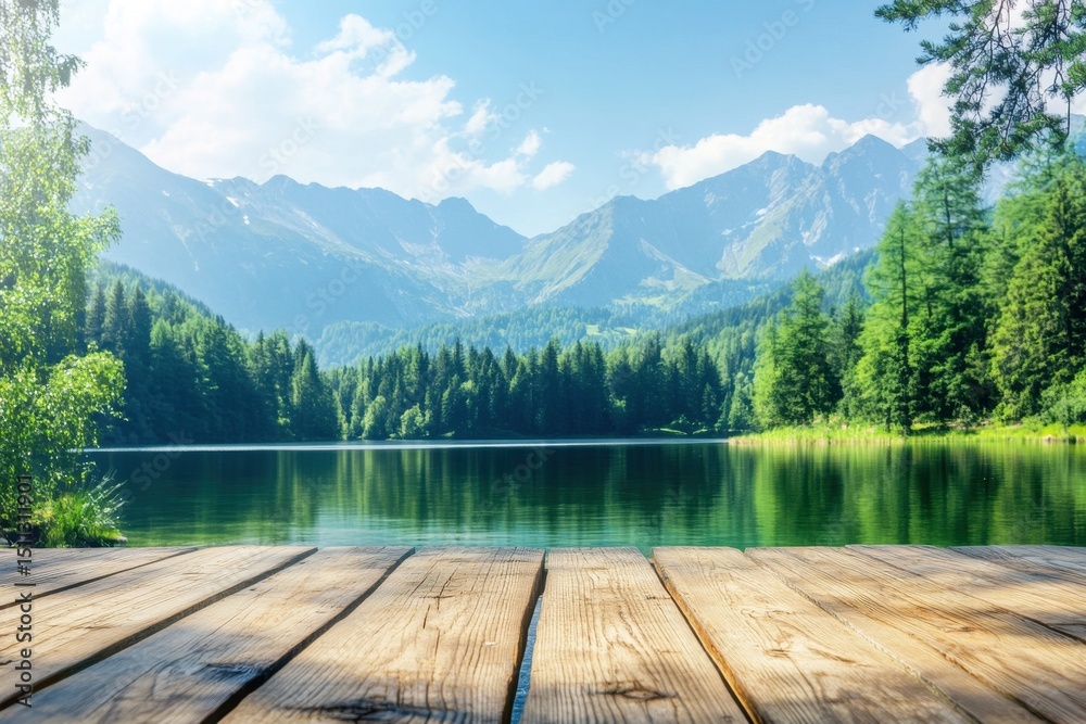 A captivating view of a tranquil lake framed by majestic mountains and verdant forests. The sunlight shines down on the water, creating a peaceful ambiance. A captivating view of a tranquil lake framed by majestic mountains and verdant forests. The sunlight shines down on the water, creating a peaceful ambiance.