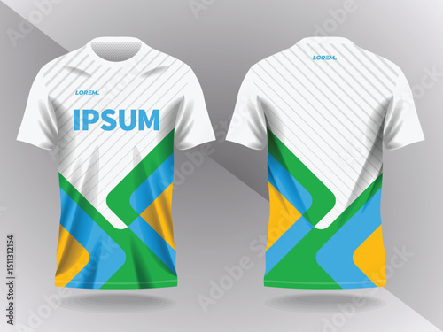 blue green and yellow abstract background and pattern for sport jersey design and mockup. front and back view template