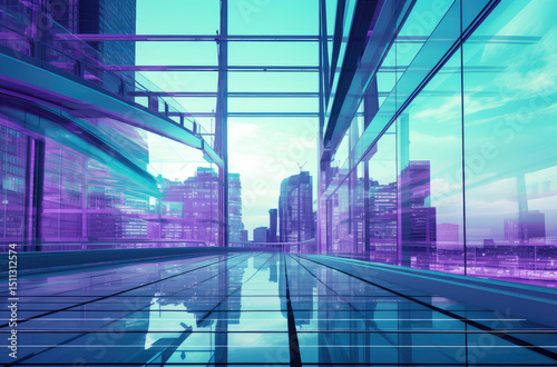 Futuristic Glass Walkway Overlooking Urban Skyline