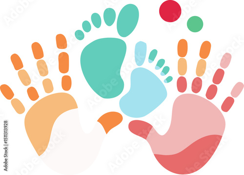 Baby feet and handprints illustration for infant care themes