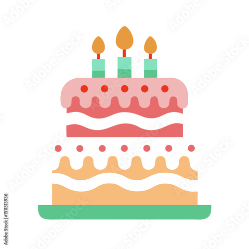 Icon of colorful birthday cake with candles and decorative icing for celebrations and parties