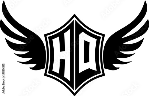HQ logo emblem with winged and shield template
