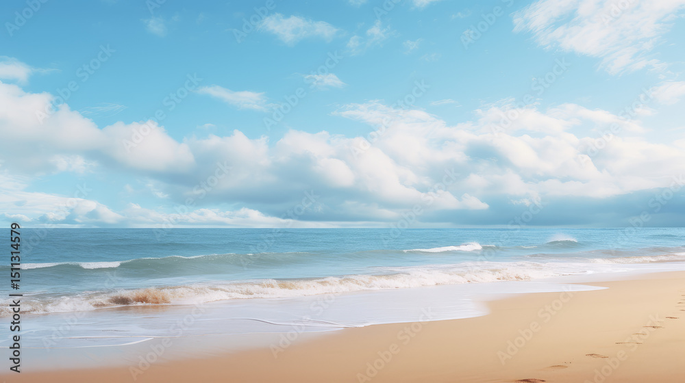 Fototapeta premium Tranquil Beach Scene with Blue Sky