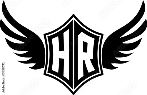 HR logo emblem with winged and shield template