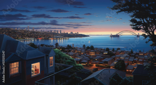 Serene Coastal Cityscape at Dusk