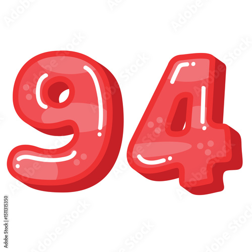 Cute cartoon number 94 vector illustration, number ninety four vector, number 94 clip art, number ninety four clip art