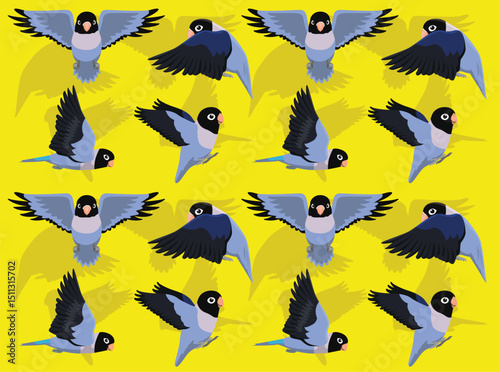 Lovebird Blue Masked Parrot Cartoon Character Seamless Wallpaper Background